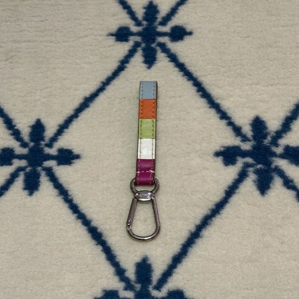 Coach Y2K Vintage Legacy Stripe Colorblock Leather Keychain Bag Charm - Multi